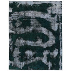 Distressed Overdyed Vintage Persian Tabriz Rug with Contemporary Abstract Style