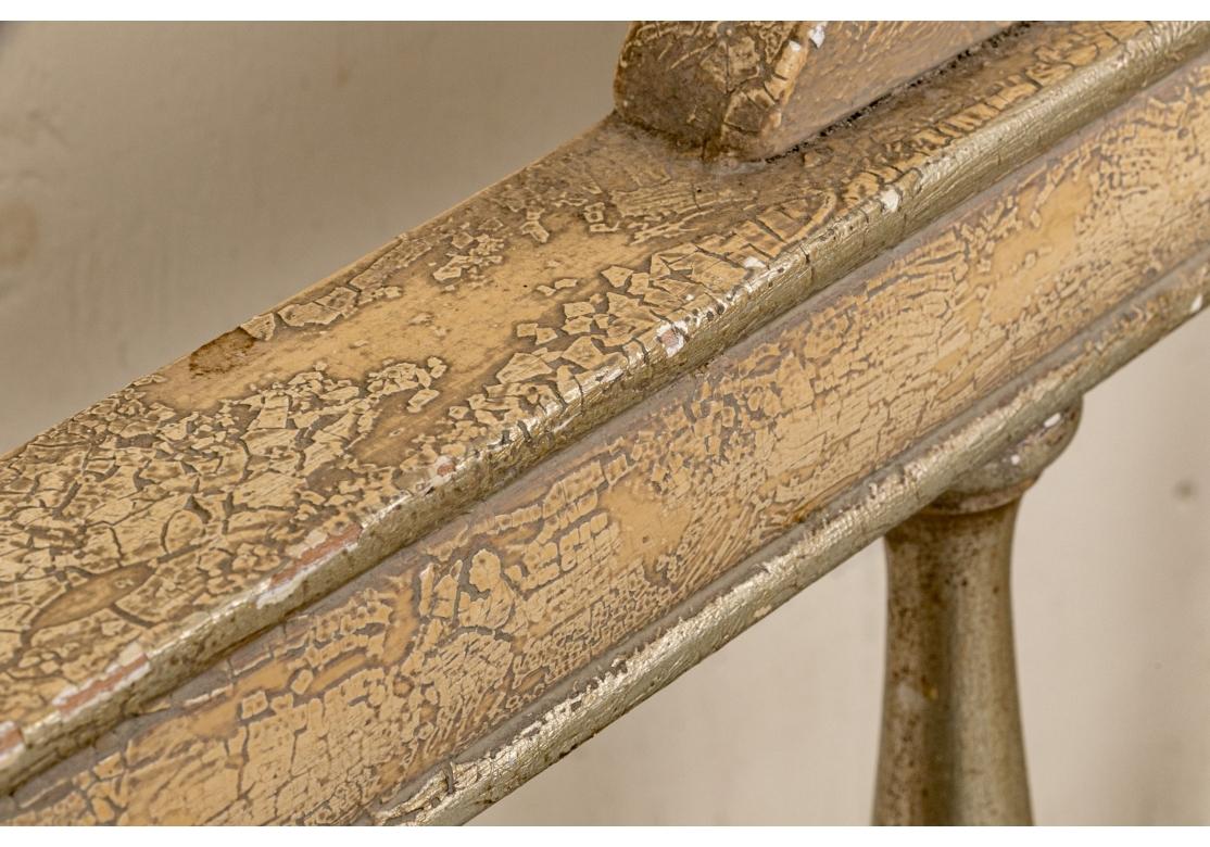 Distressed Paint Decorated Carved King Size Headboard For Sale 6