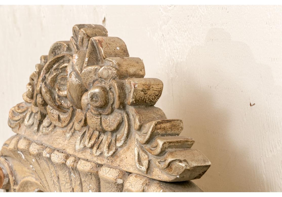 Distressed Paint Decorated Carved King Size Headboard For Sale 9