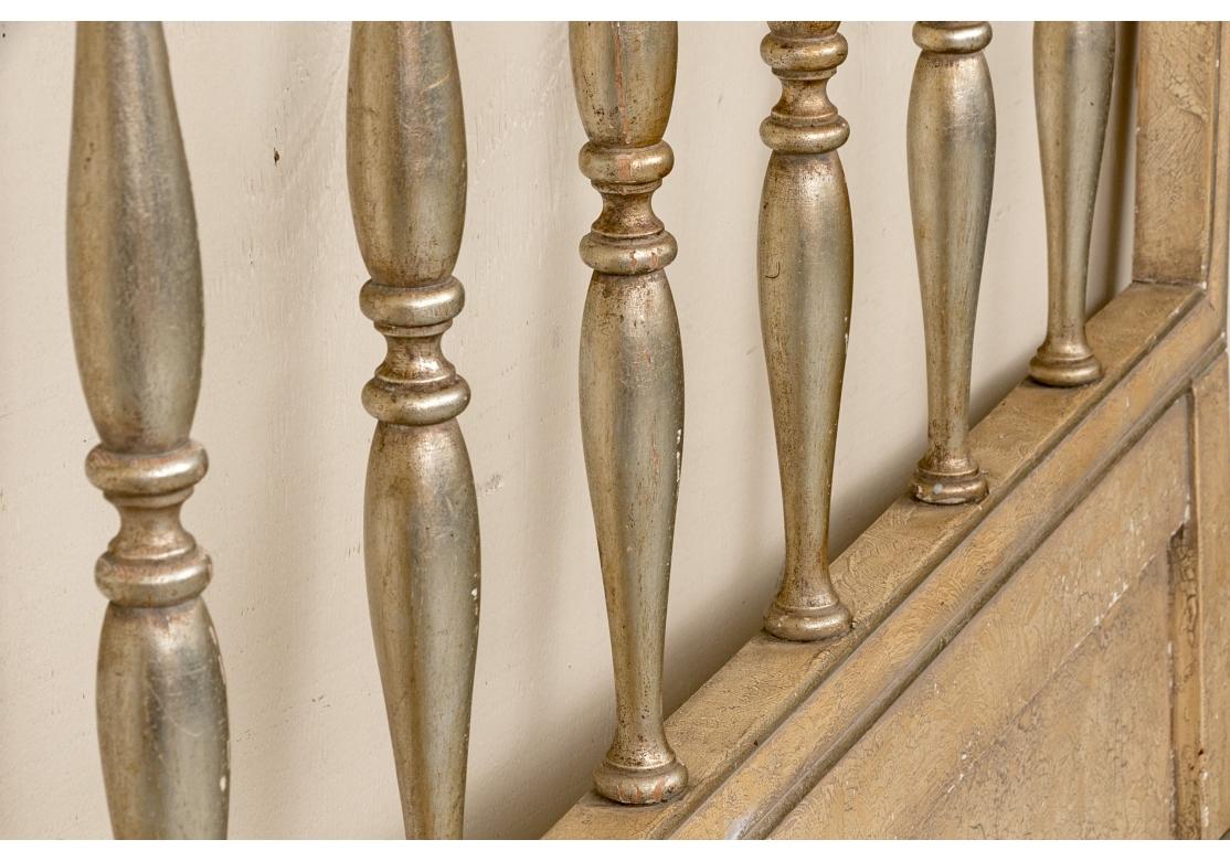Distressed Paint Decorated Carved King Size Headboard For Sale 10