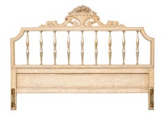 Distressed Paint Decorated Carved King Size Headboard