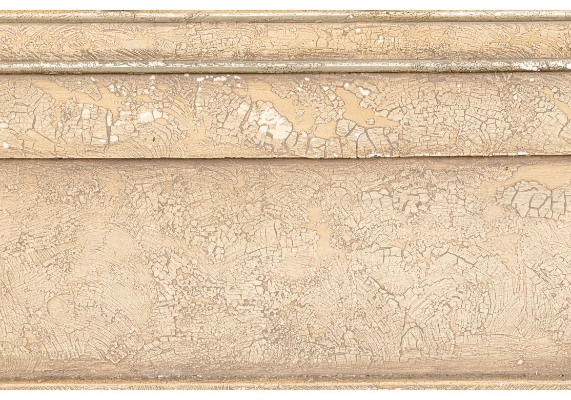 Distressed Paint Decorated Carved King Size Headboard For Sale 15