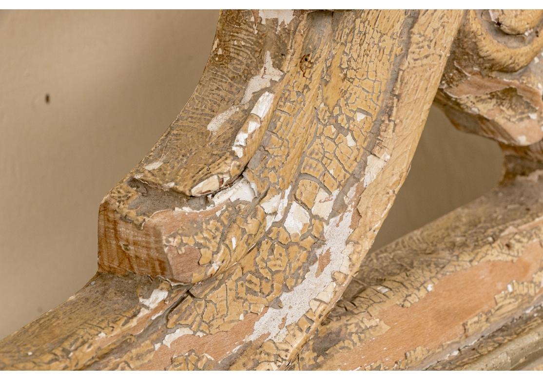 Distressed Paint Decorated Carved King Size Headboard In Distressed Condition For Sale In Bridgeport, CT