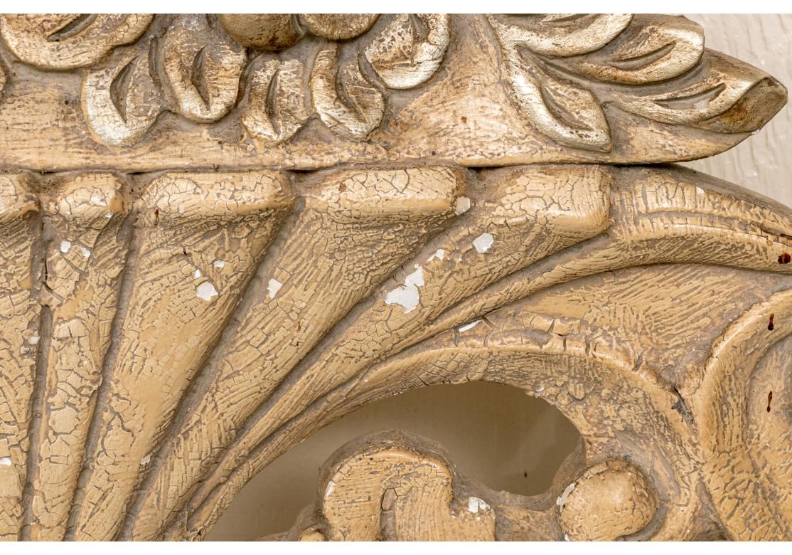 Wood Distressed Paint Decorated Carved King Size Headboard For Sale