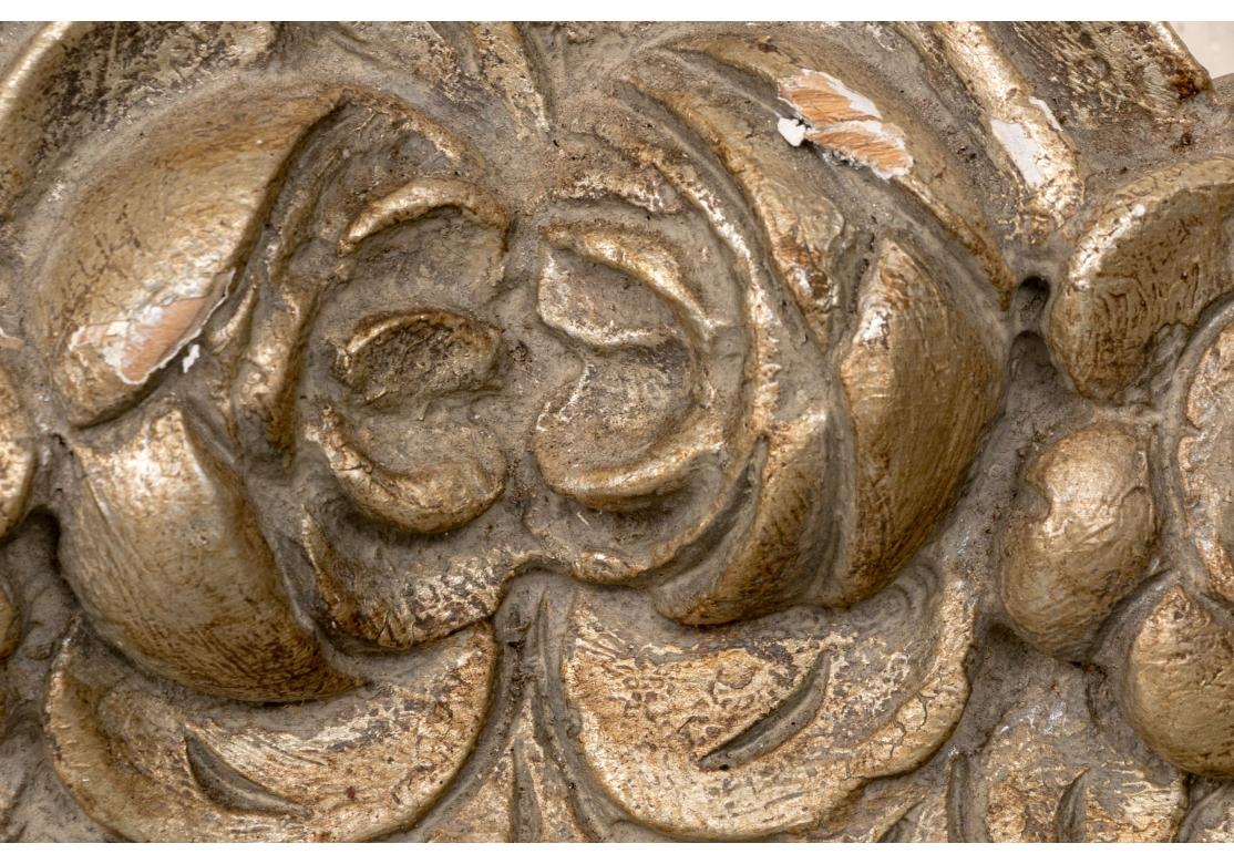 Distressed Paint Decorated Carved King Size Headboard For Sale 1