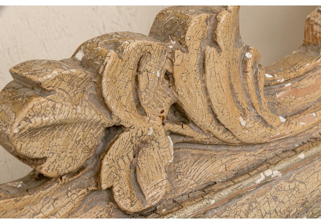 Distressed Paint Decorated Carved King Size Headboard For Sale 4