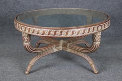 Distressed Paint Decorated Directoire Style Glass Top Coffee Table