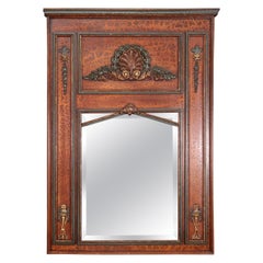Distressed Paint Decorated French Beveled Glass Trumeau Mirror