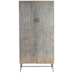 Distressed Paint Patina Four-Door Reed Front Cabinet