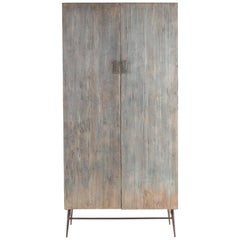 Distressed Paint Patina Four-Door Reed Front Cabinet