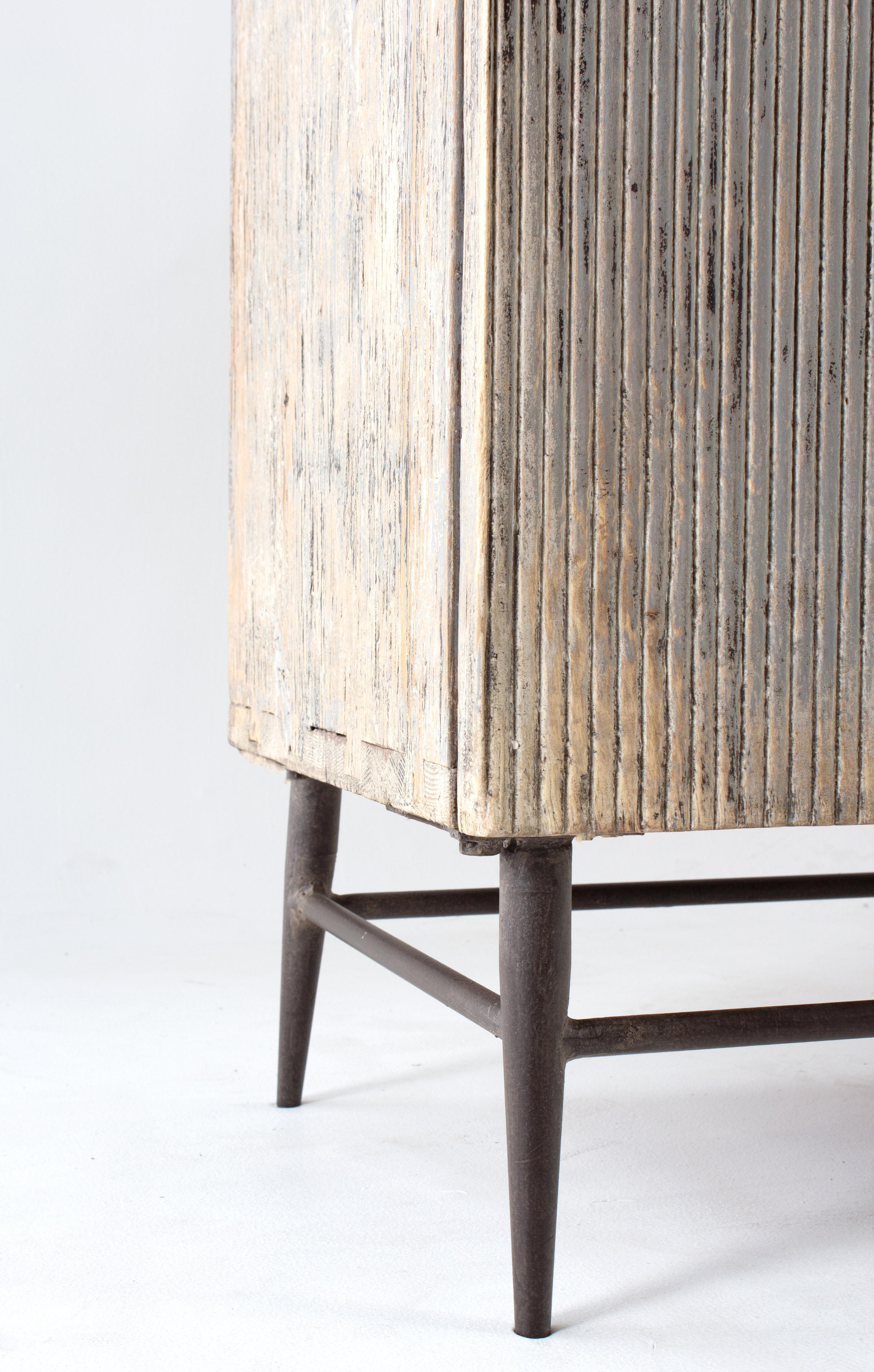 Mid-Century Modern Distressed Paint Patina Four-Door Reed Front Server
