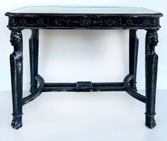 Distressed Painted Egyptian Revival Style Console Table with Inset Glass