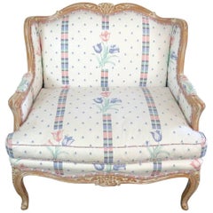 Distressed Painted French Louis XV Style Bergere Marquis Chair
