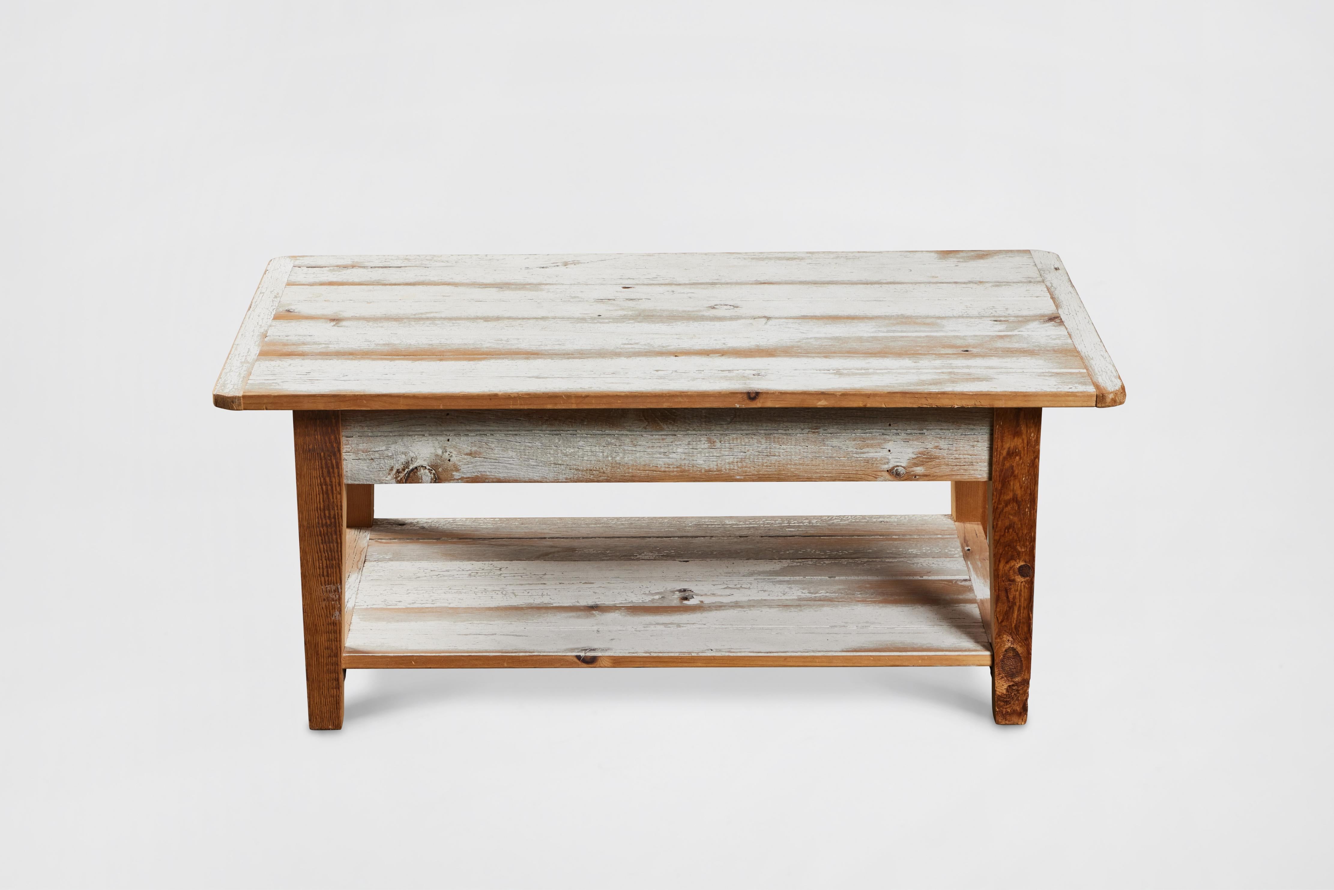 Rustic Distressed-Painted White Oak Coffee Table  For Sale