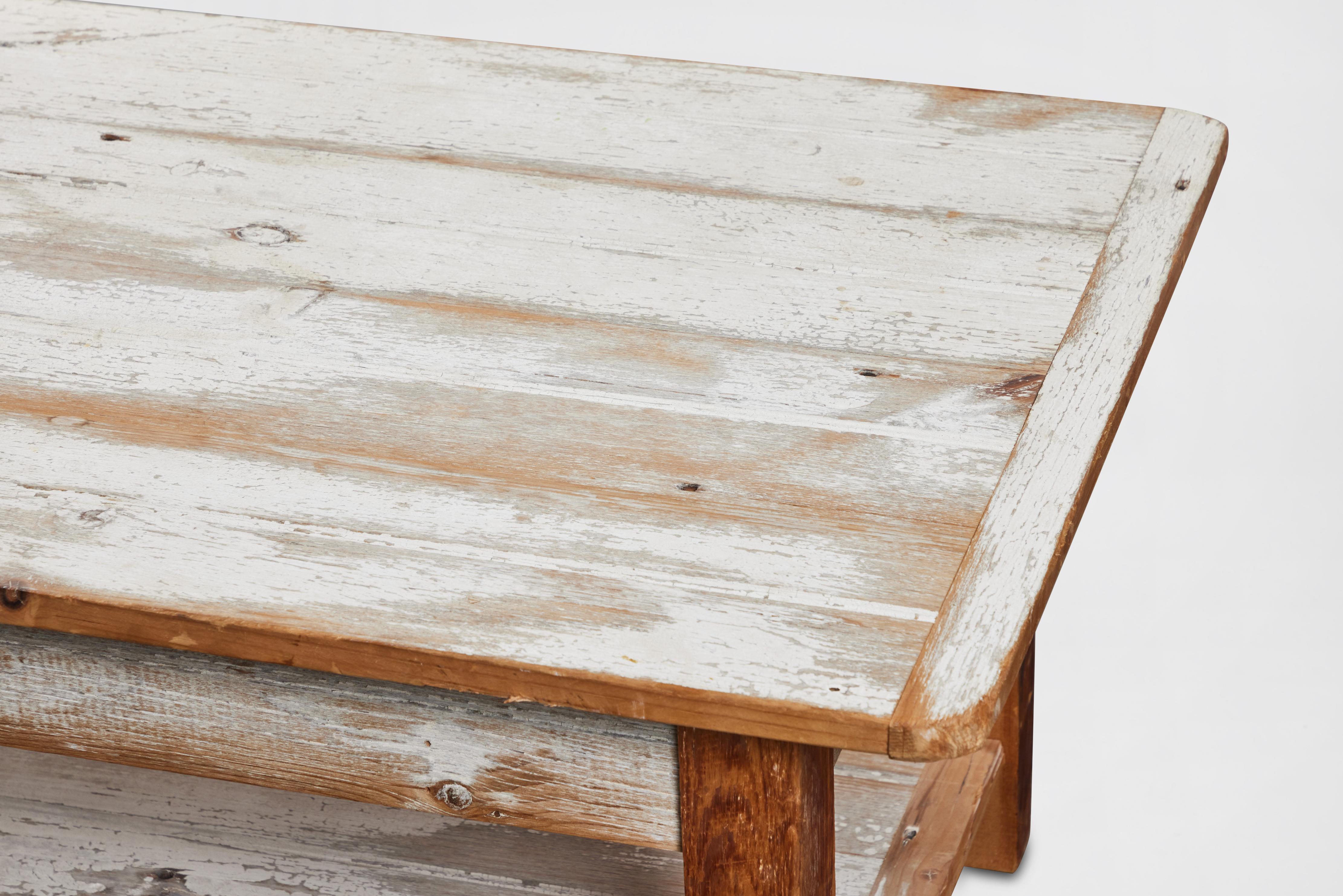 Distressed-Painted White Oak Coffee Table  For Sale 1