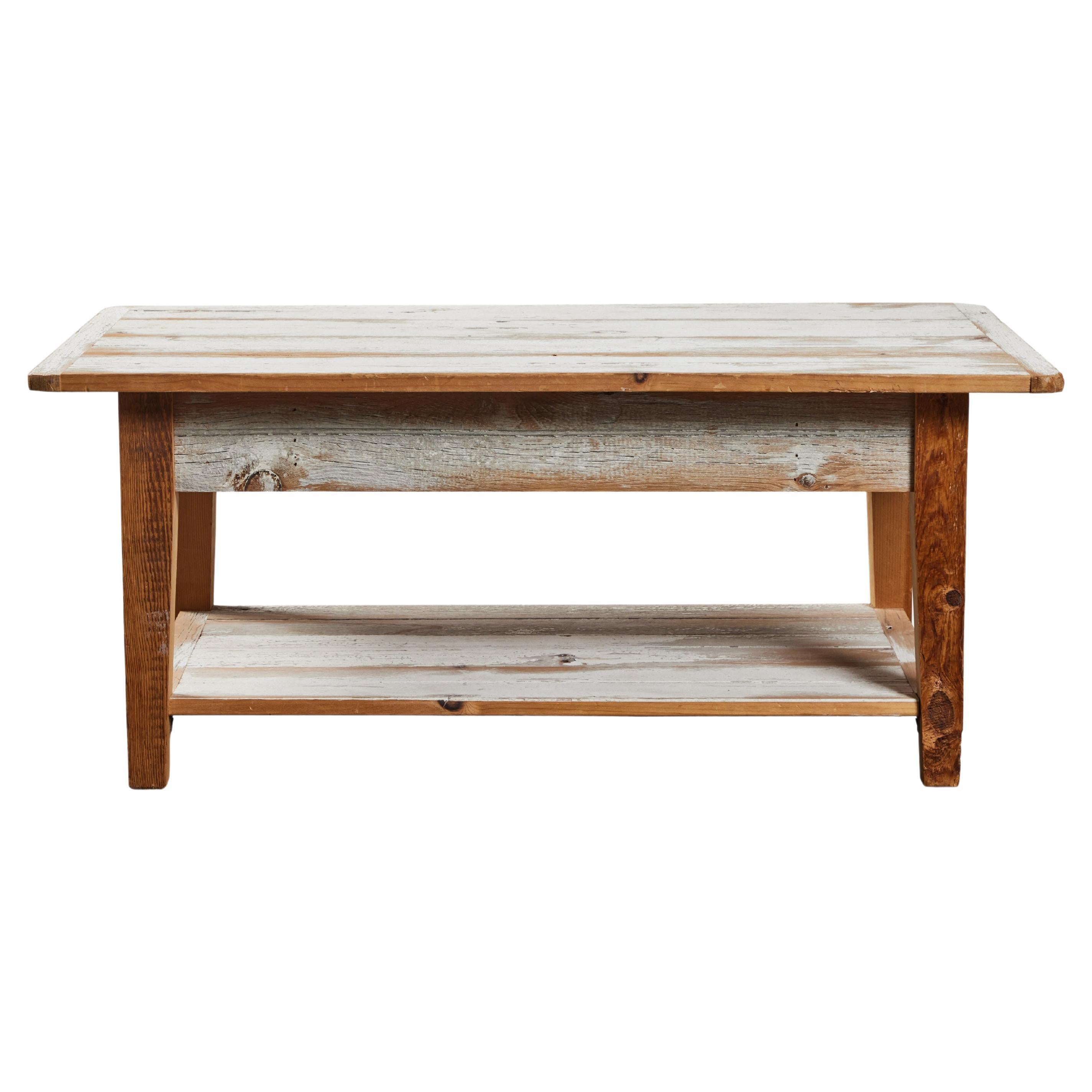 Distressed-Painted White Oak Coffee Table  For Sale