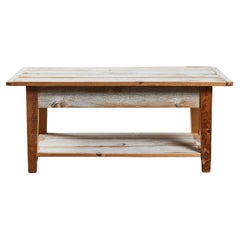 Retro Distressed-Painted White Oak Coffee Table 