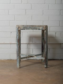 Distressed Painted Wooden Accent Table with Weathered Blue Patina