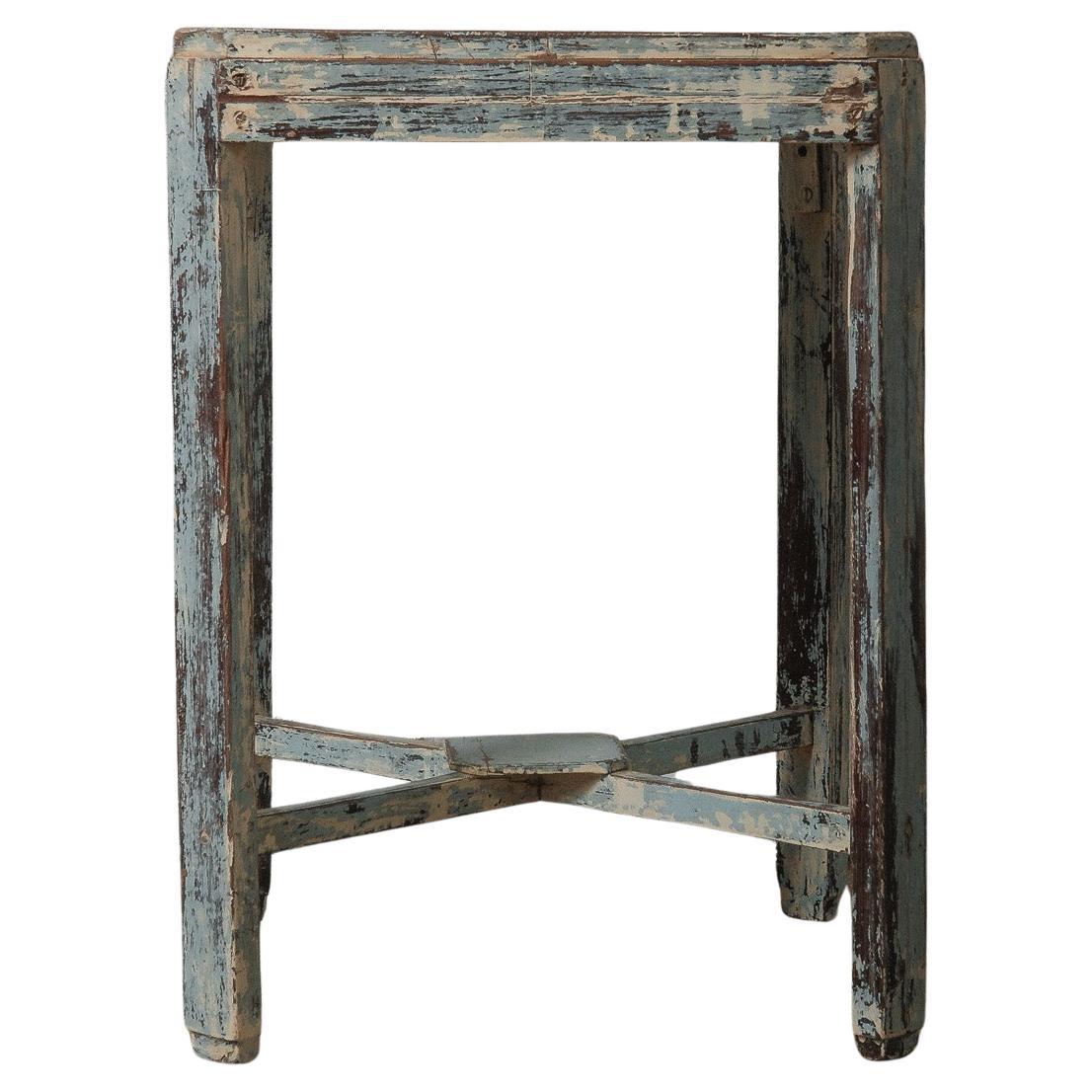 Distressed Painted Wooden Accent Table with Weathered Blue Patina