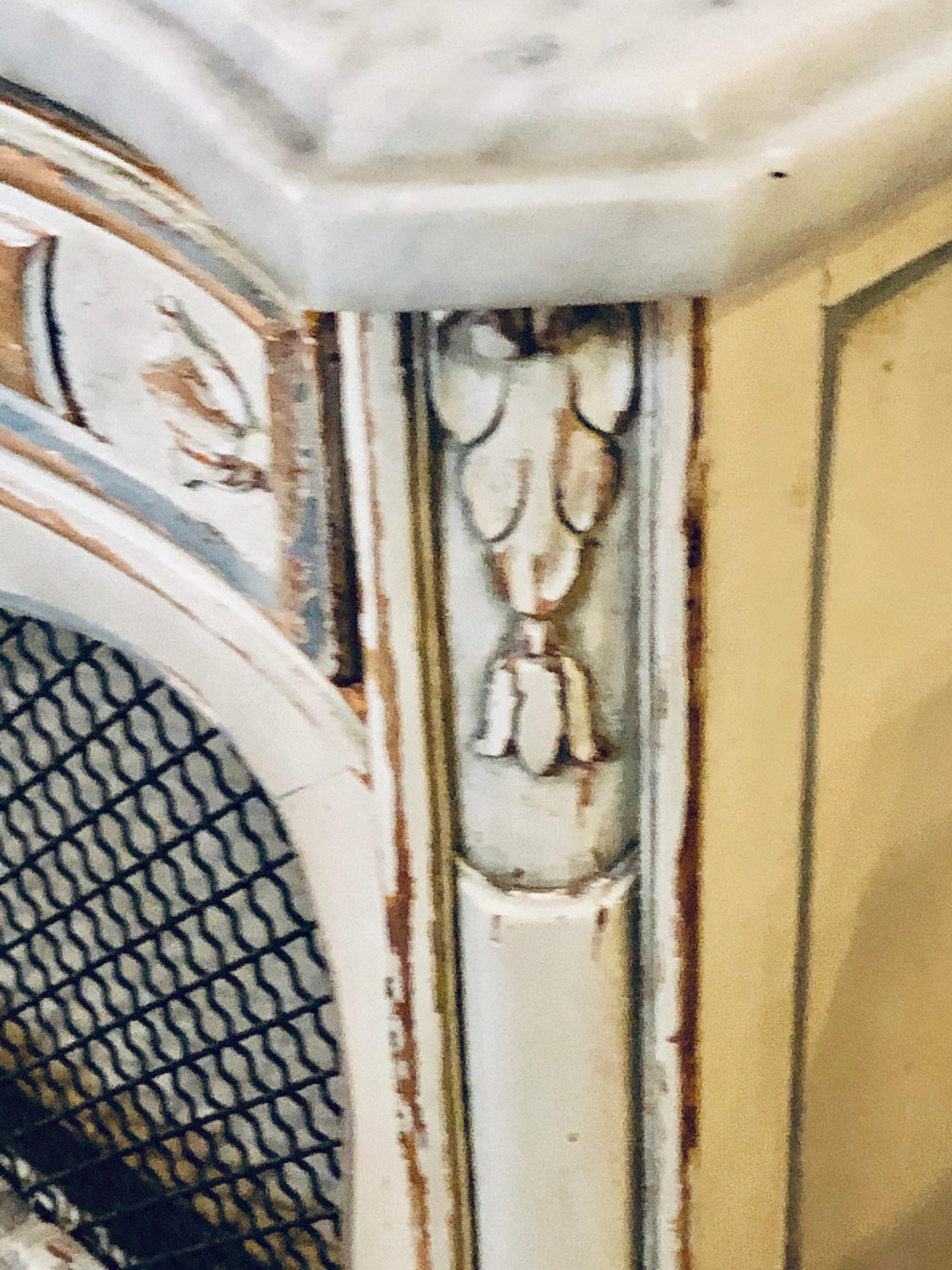 Distressed Pair of Louis XV Style Marble Top End Tables Bed/Night Side Stand 5