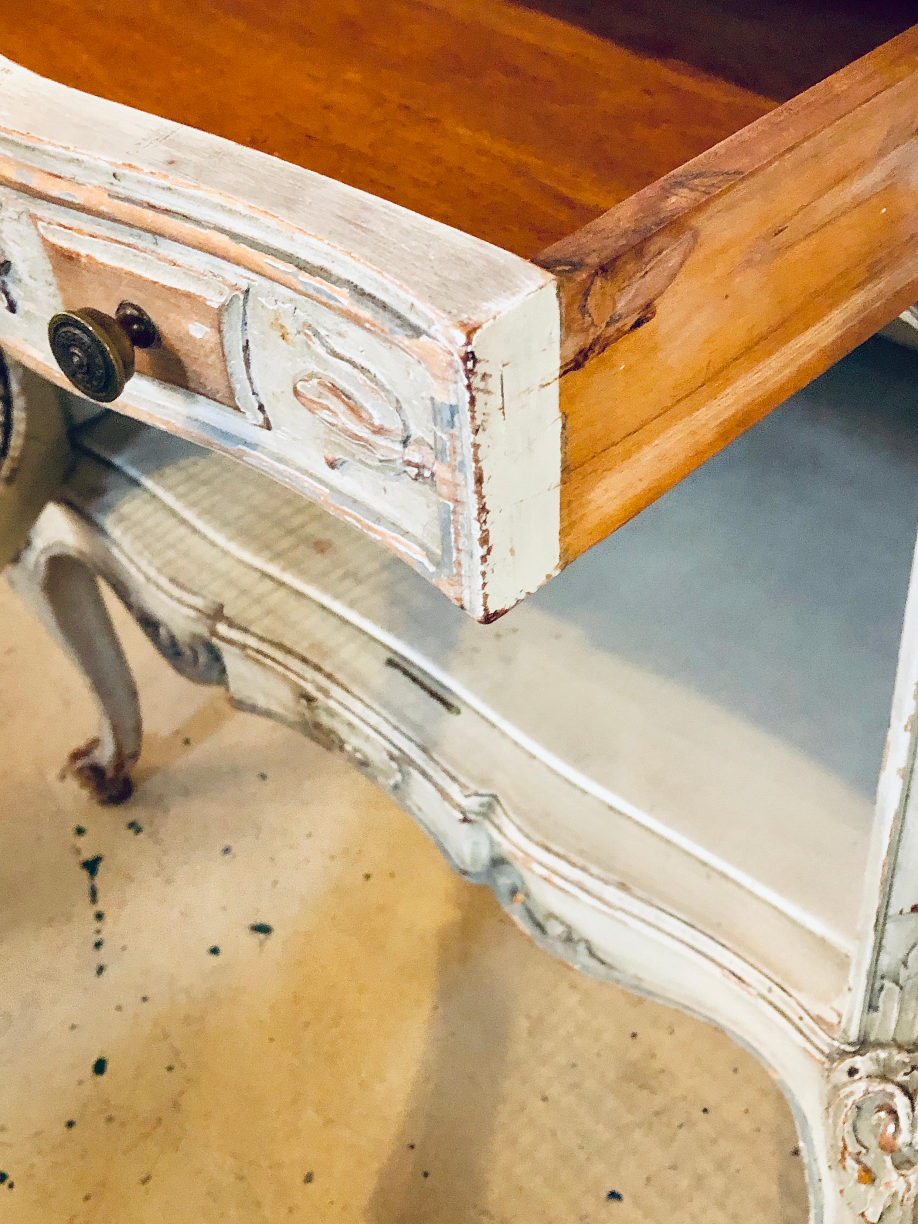 20th Century Distressed Pair of Louis XV Style Marble Top End Tables Bed/Night Side Stand