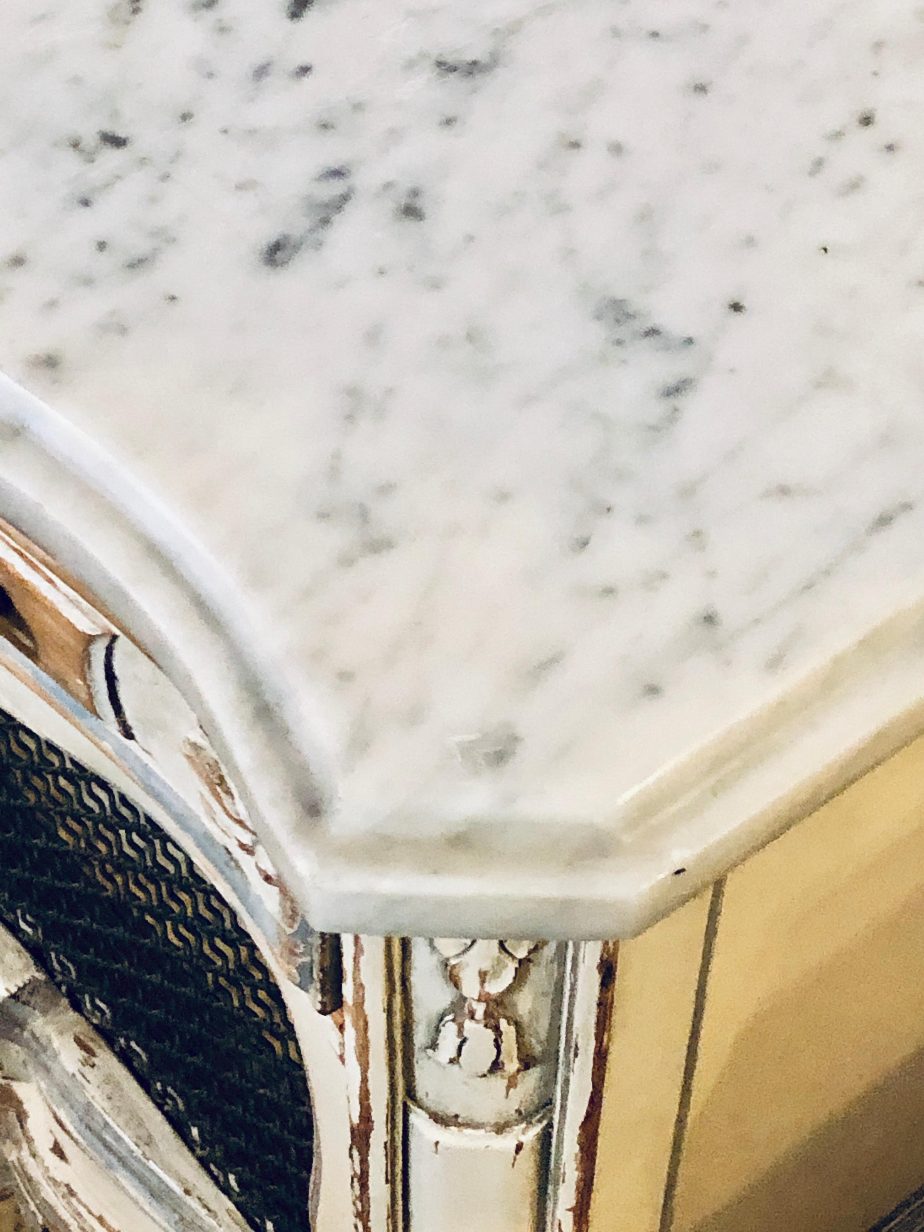 Distressed Pair of Louis XV Style Marble Top End Tables Bed/Night Side Stand 2