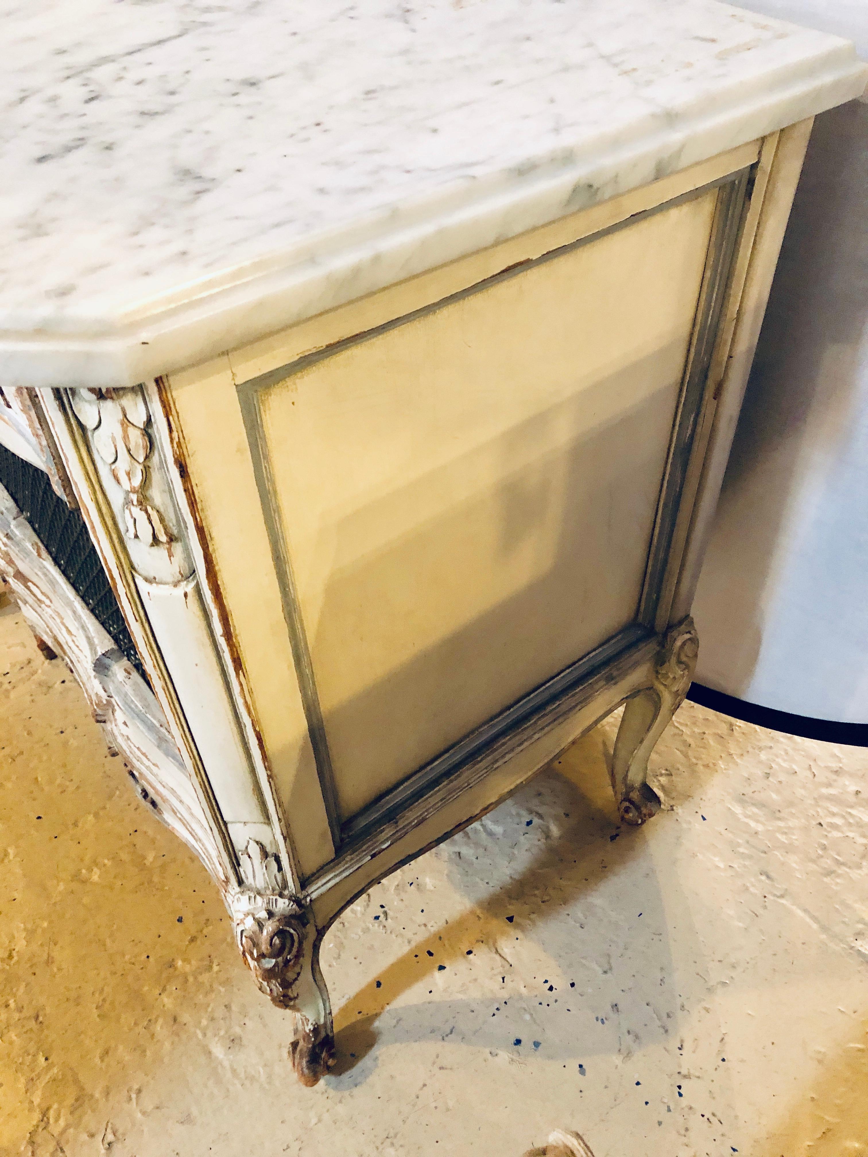 Distressed Pair of Louis XV Style Marble Top End Tables Bed/Night Side Stand 3