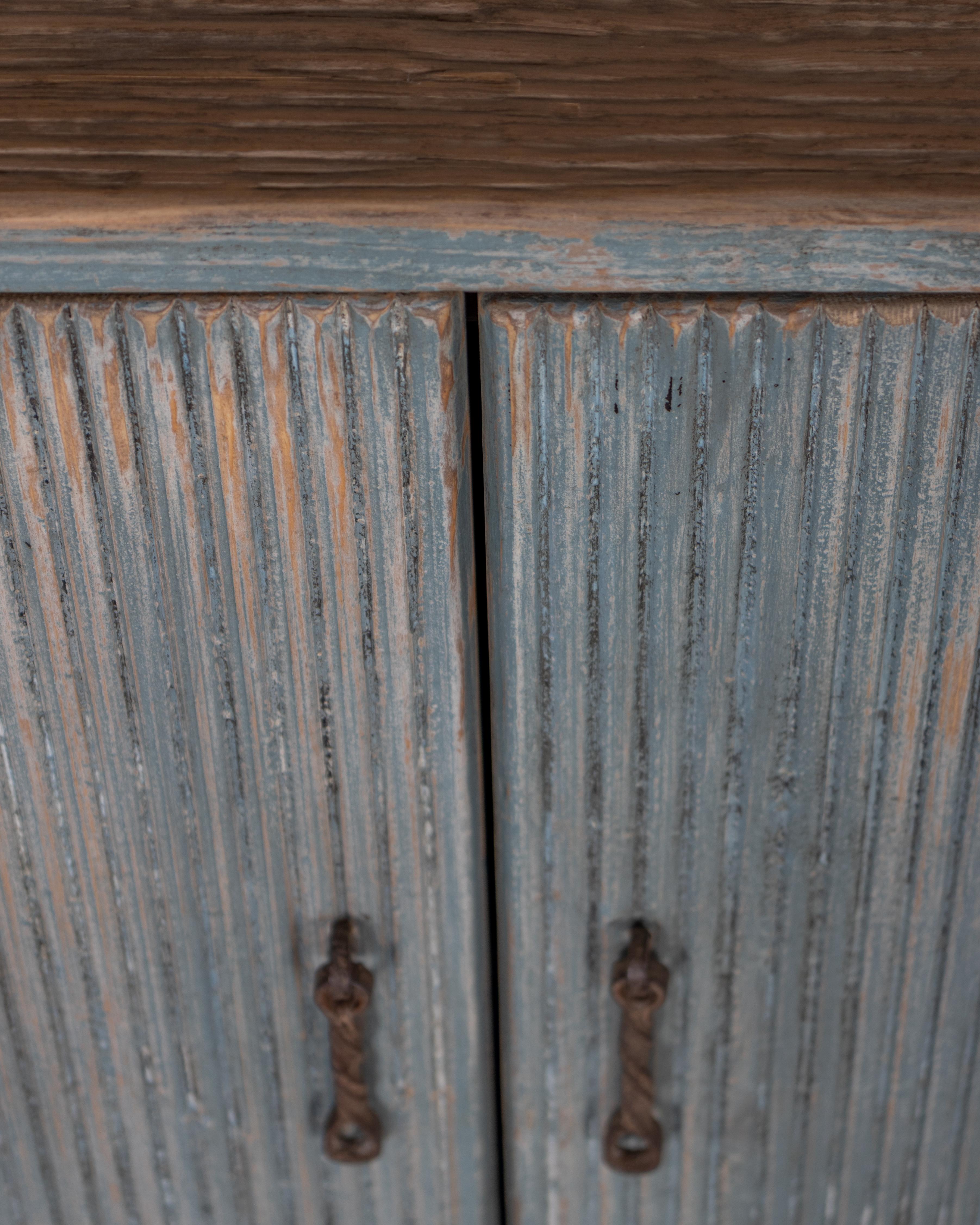 Mid-Century Modern Distressed Patina Four Door Reeded Server