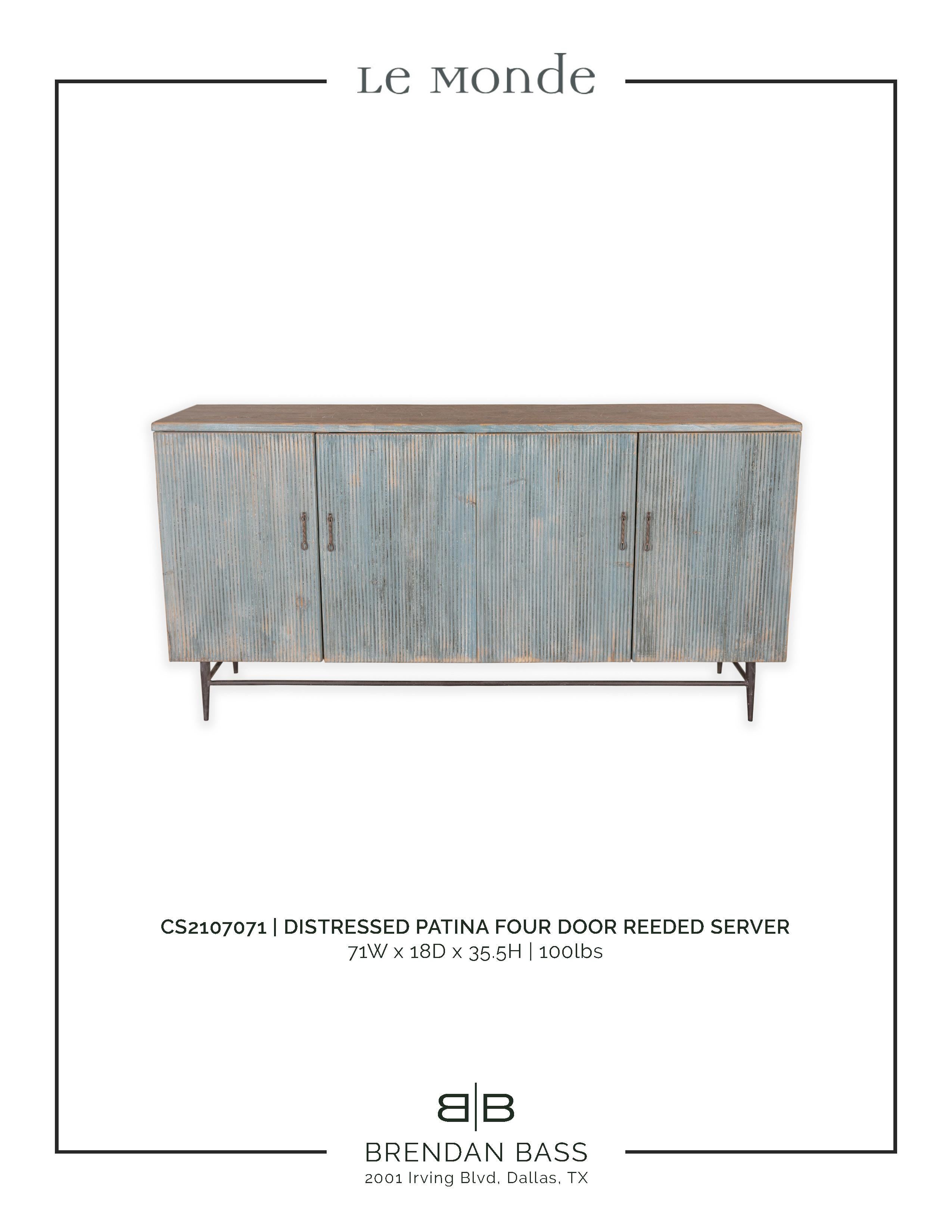 Wood Distressed Patina Four Door Reeded Server