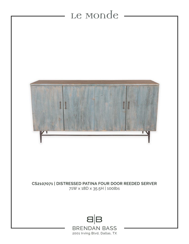 Wood Distressed Patina Four Door Reeded Server  For Sale