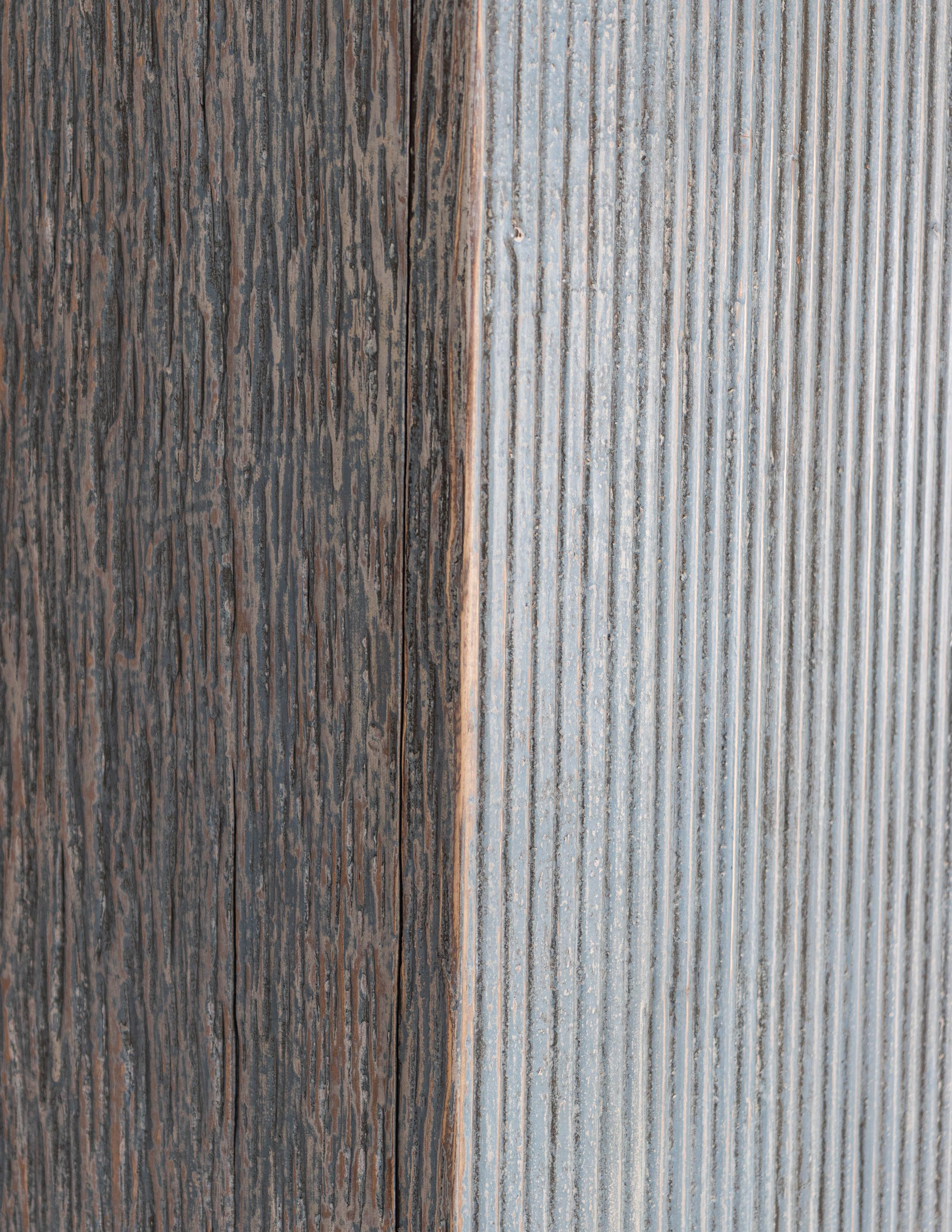 Rustic Distressed Patina Two Door Reeded Cabinet