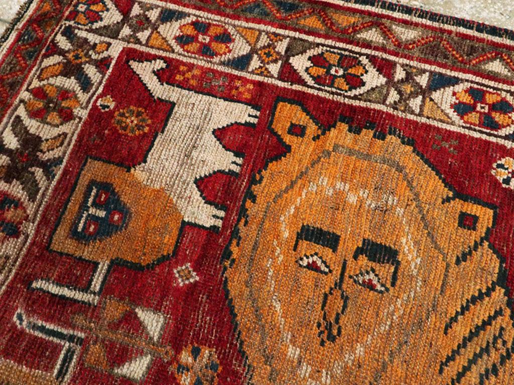 Hand-Knotted Distressed Persian Handmade Tribal Rug in Deep Red, Orange, and Ivory For Sale