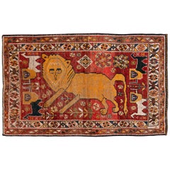 Antique Distressed Persian Handmade Tribal Rug in Deep Red, Orange, and Ivory