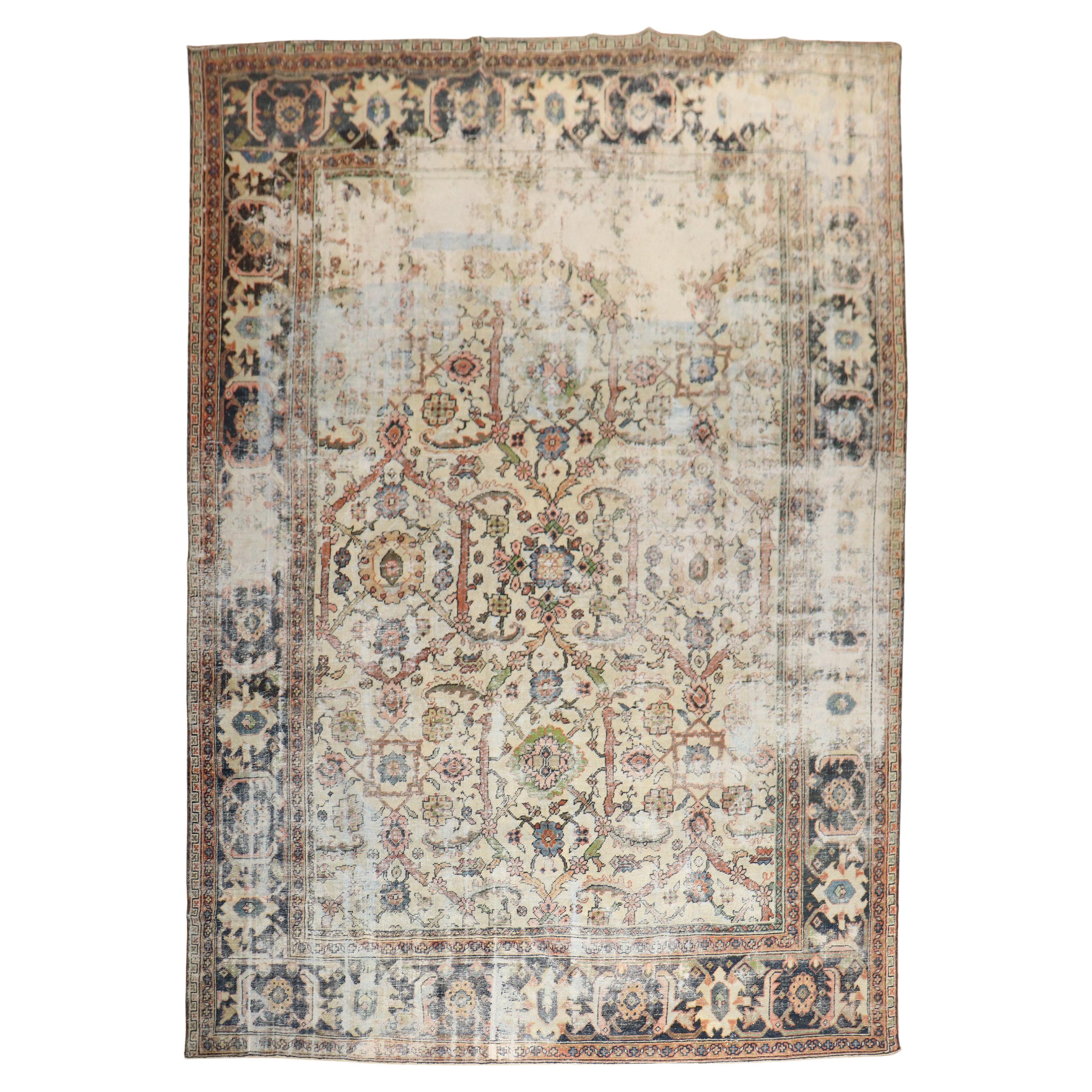 Distressed and Overdyed Handmade Persian Mashad Rug in Charcoal For