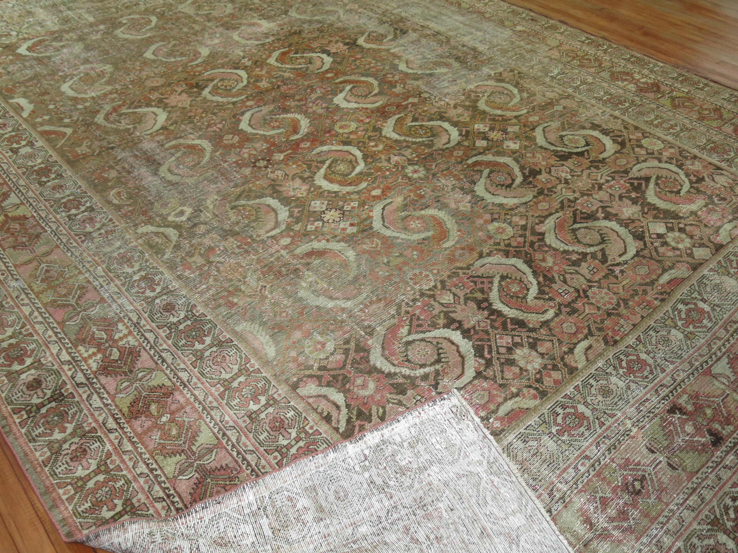 Hand-Woven Distressed Persian Malayer Rug