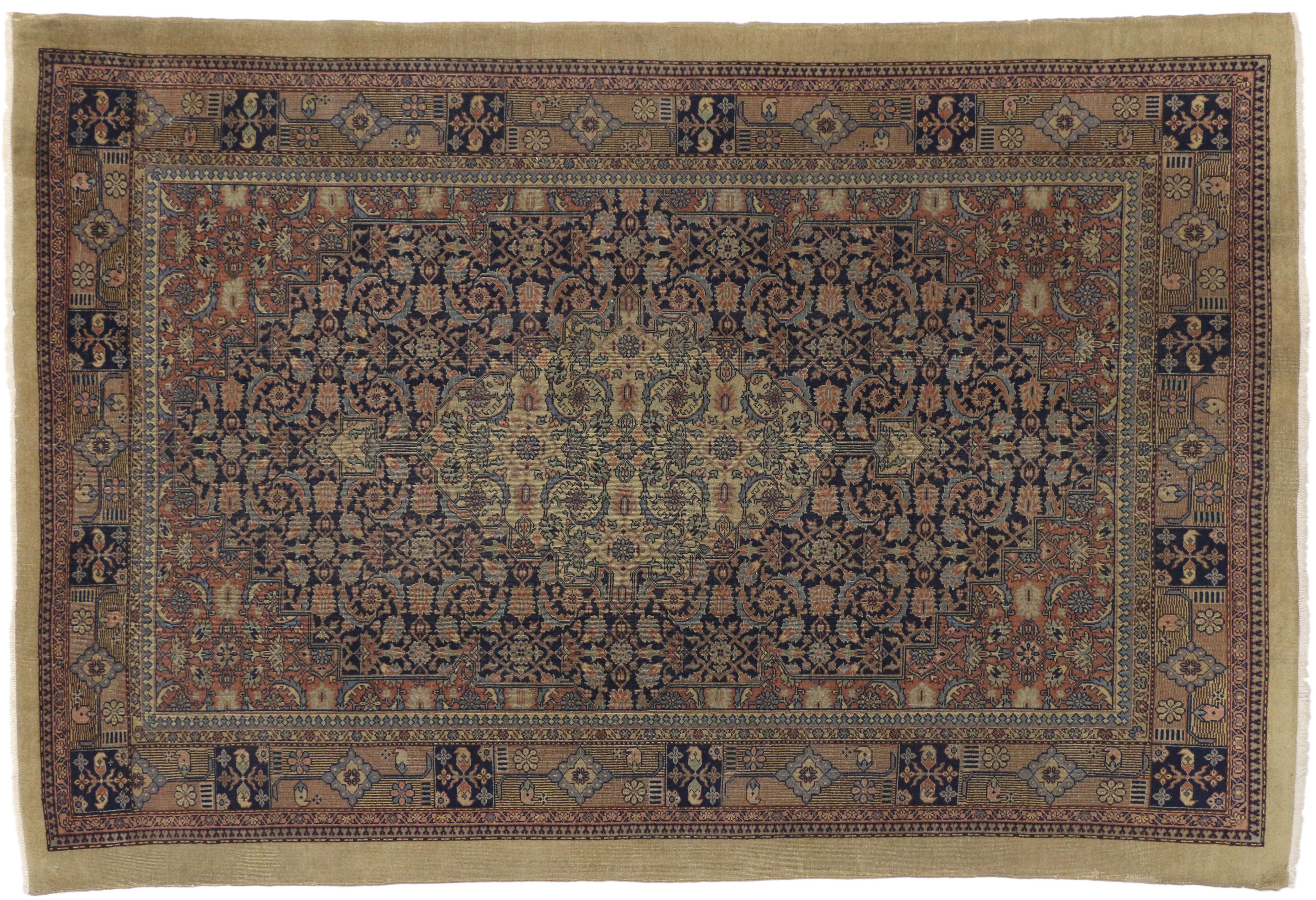 Hand-Knotted Distressed Persian Malayer Style Area Rug For Sale