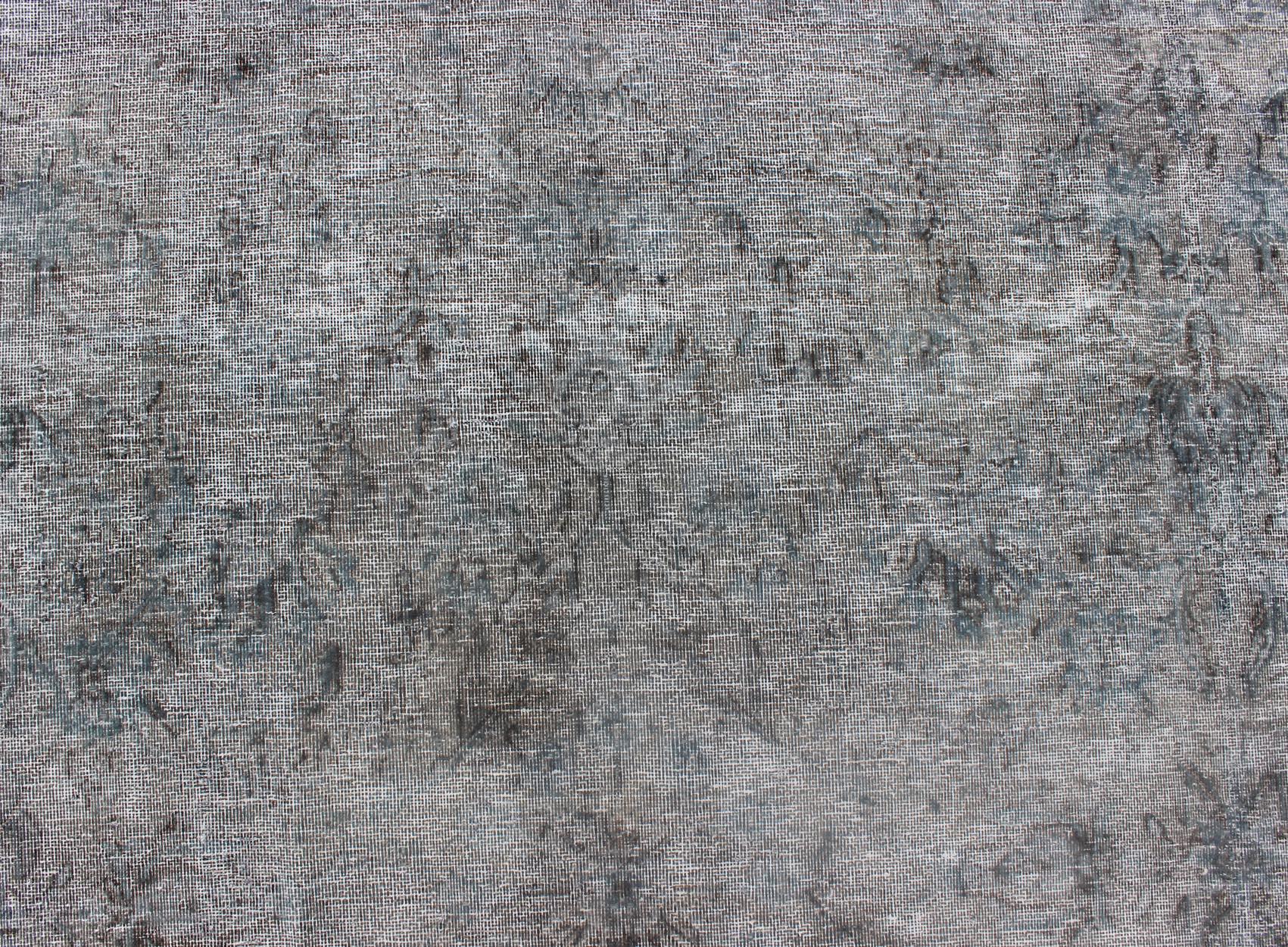 Hand-Knotted Distressed Persian Rug with a Modern Design in Gray and Blue For Sale