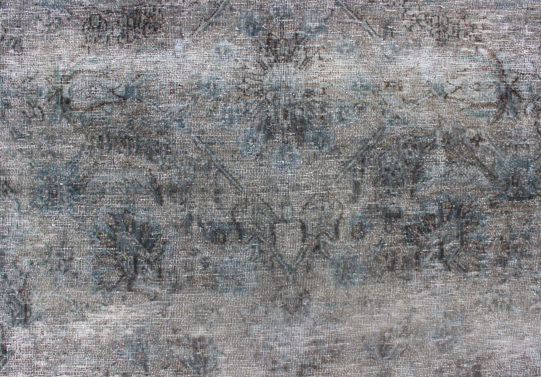 Distressed Persian Rug with a Modern Design in Gray and Blue In Distressed Condition For Sale In Atlanta, GA