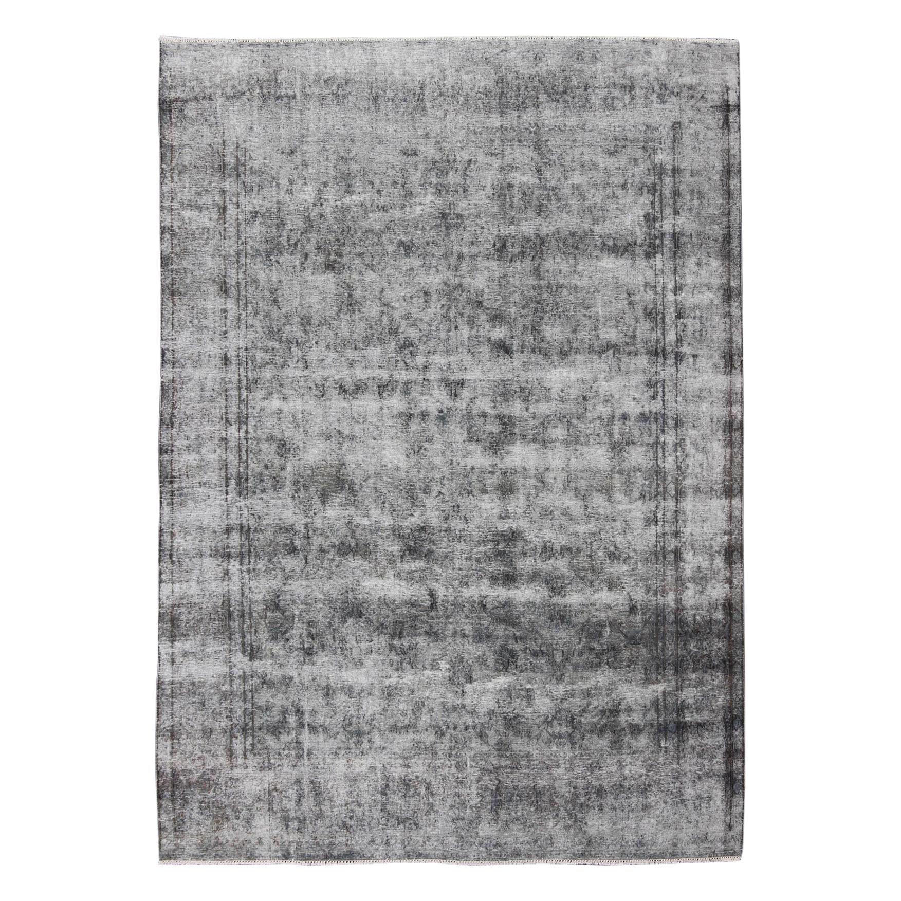 Distressed Persian Rug with a Modern Design in Gray and Blue