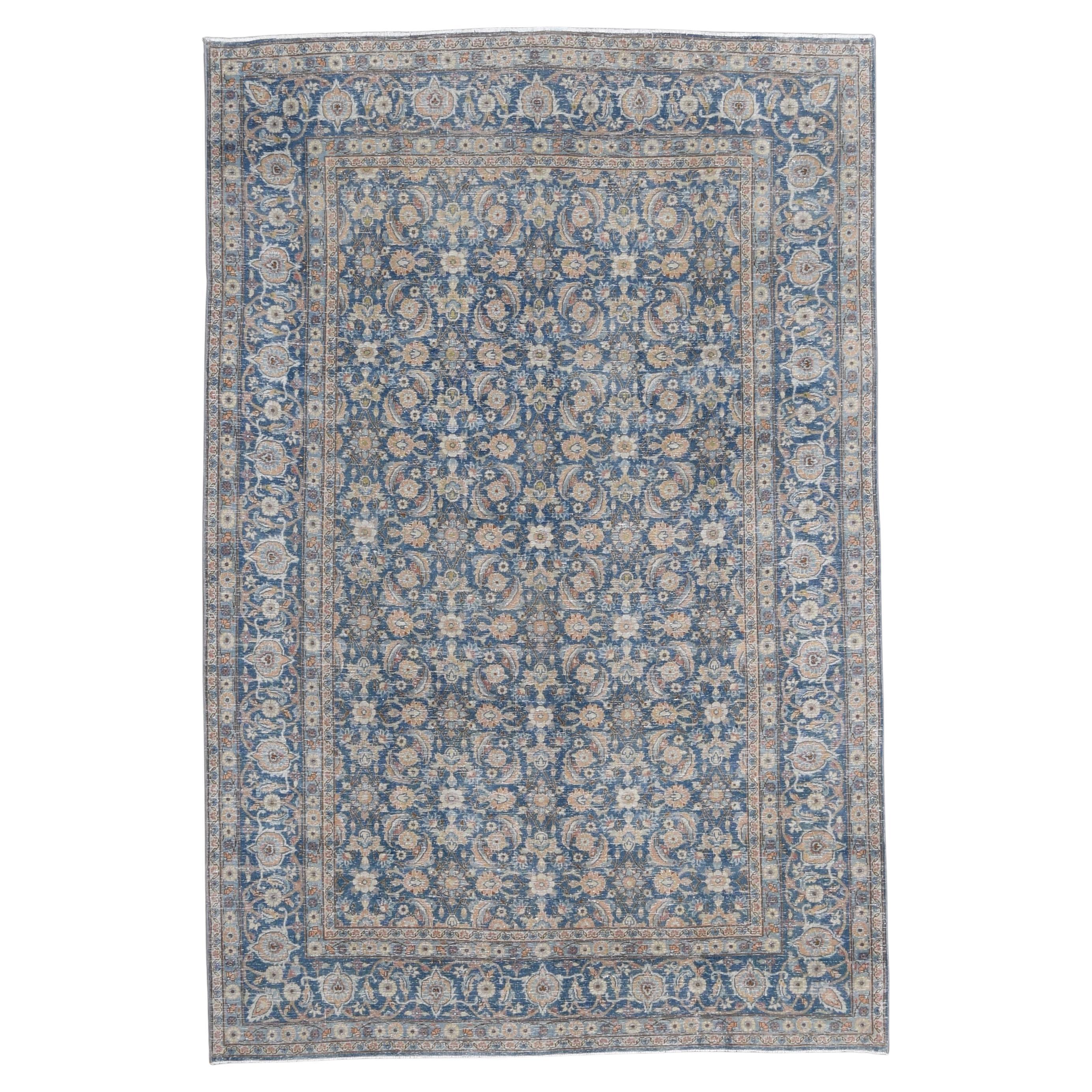 Tappeto Persiano Tabriz Blu in Lana Distressed 6'4''x9'7''