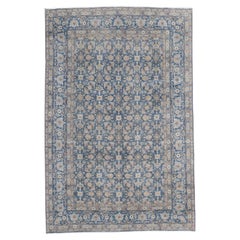 Distressed Persian Tabriz Blue Wool Rug 6'4''x9'7''