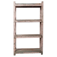Distressed Pink & Teal Painted Wooden Shelf Display Rack