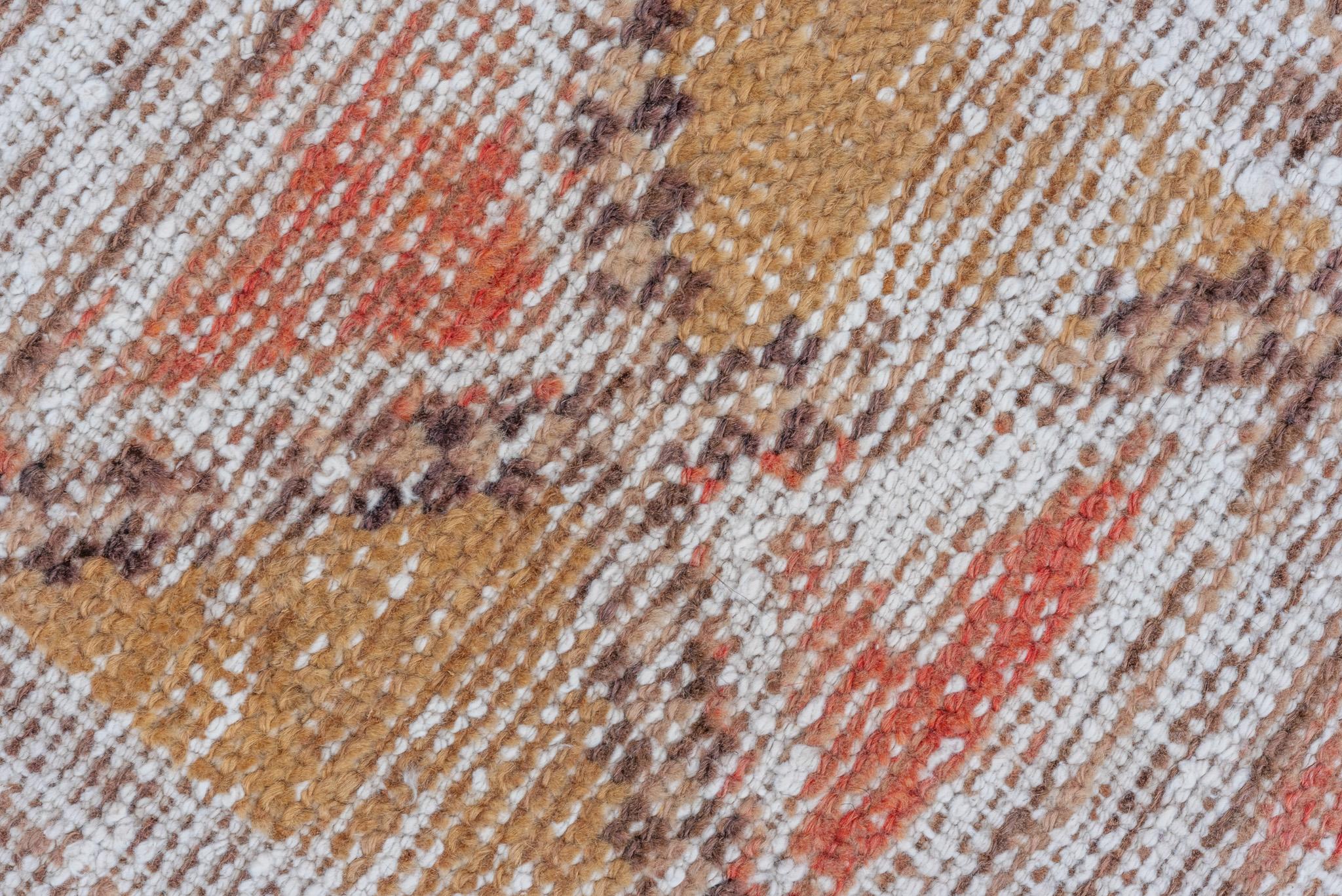 Distressed Quad Motif Red Brown Oushak In Excellent Condition For Sale In New York, NY