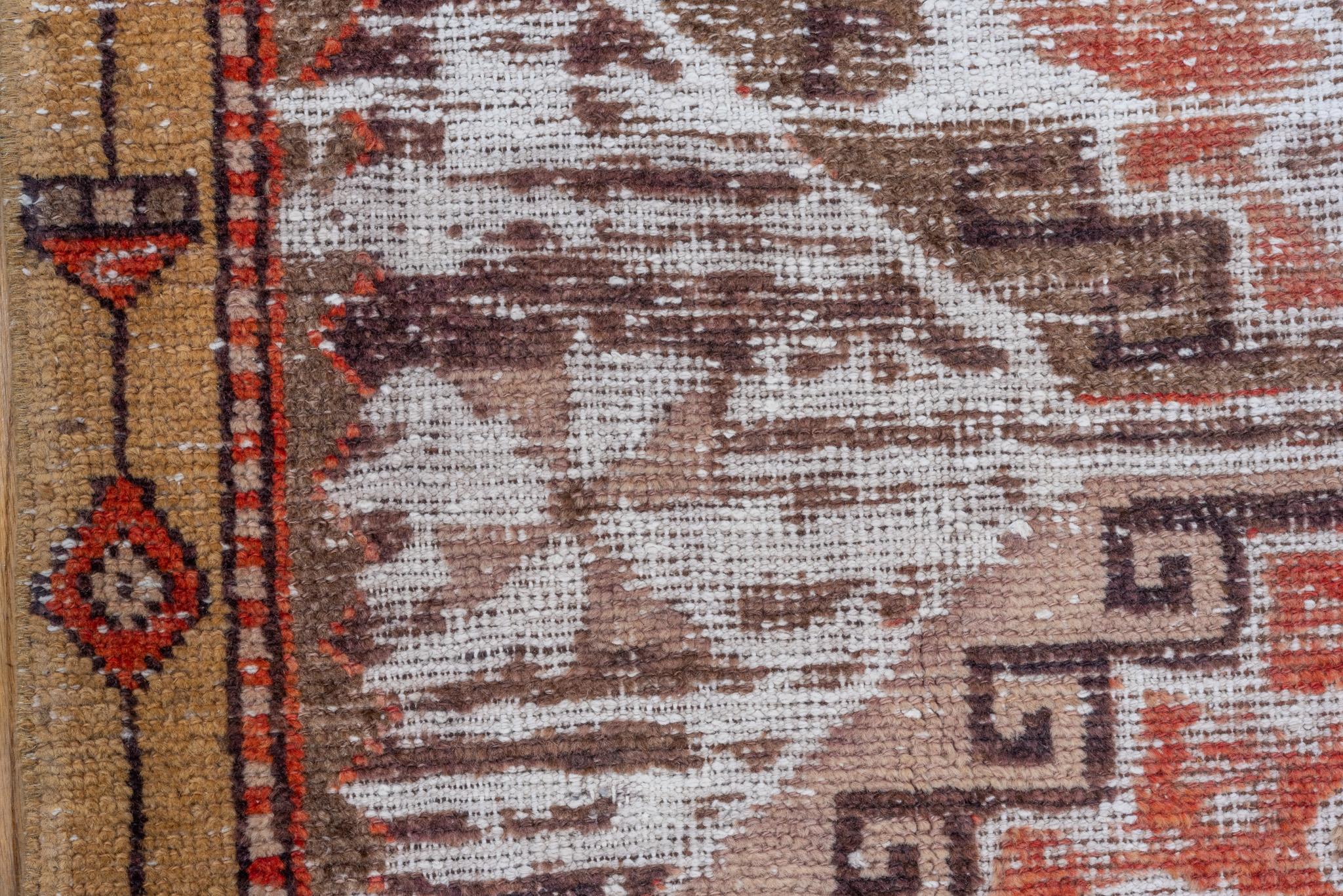 20th Century Distressed Quad Motif Red Brown Oushak For Sale
