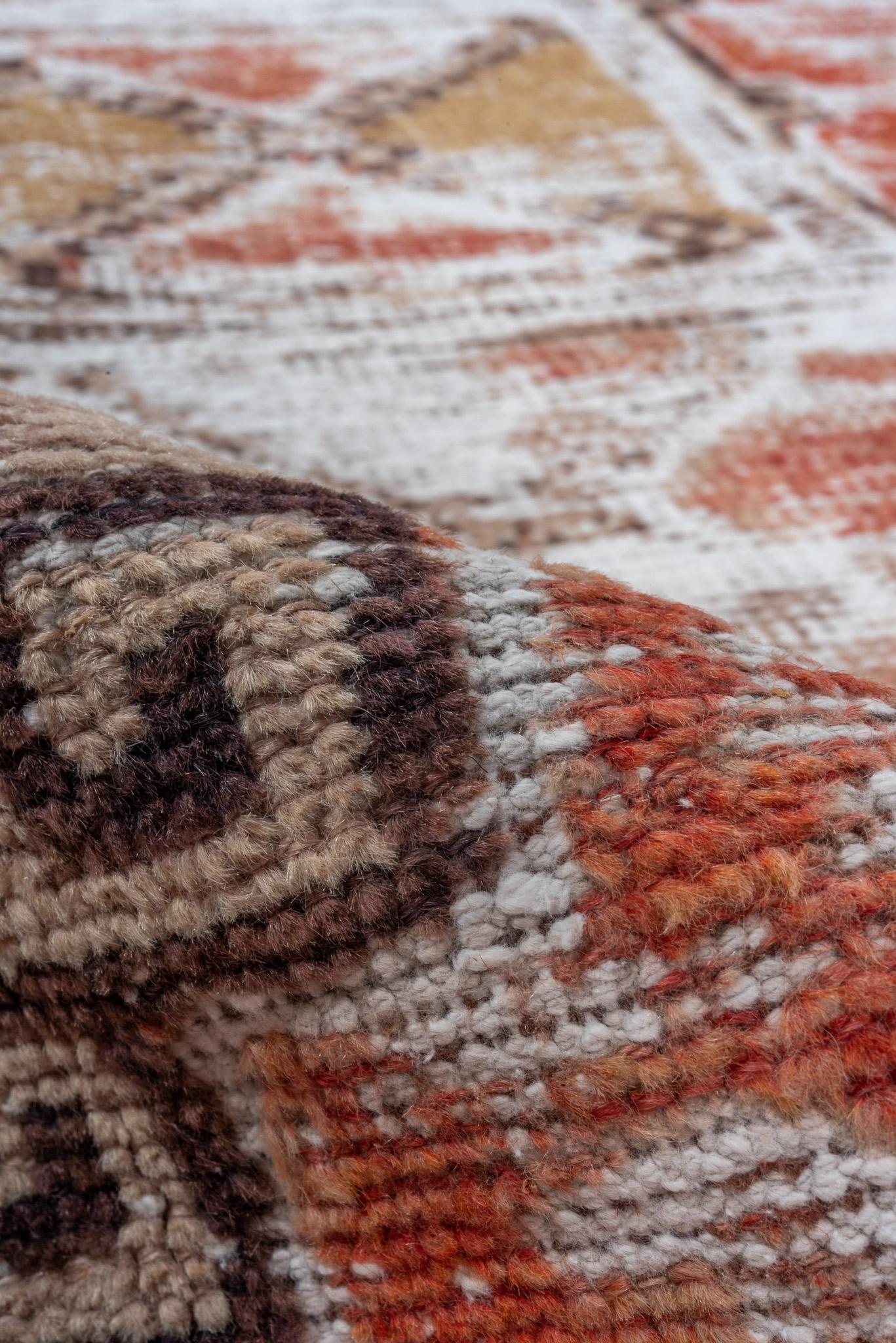 Distressed Quad Motif Red Brown Oushak For Sale 1