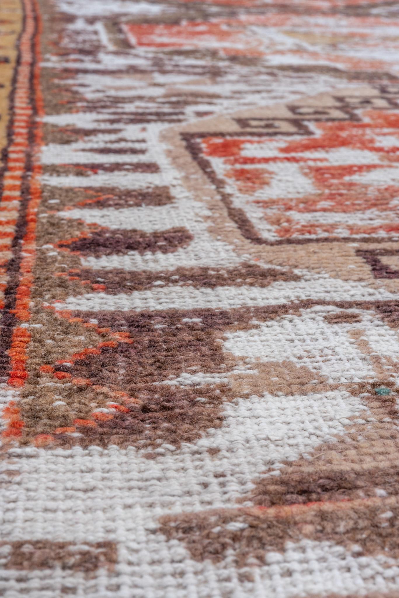 Distressed Quad Motif Red Brown Oushak For Sale 2