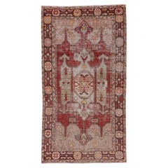 Vintage Distressed Red Oushak Rug, Red Field, Taupe Outer Field
