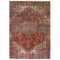 Distressed Red Persian Heriz Old Natural Wool Abrash Hand Knotted Rug