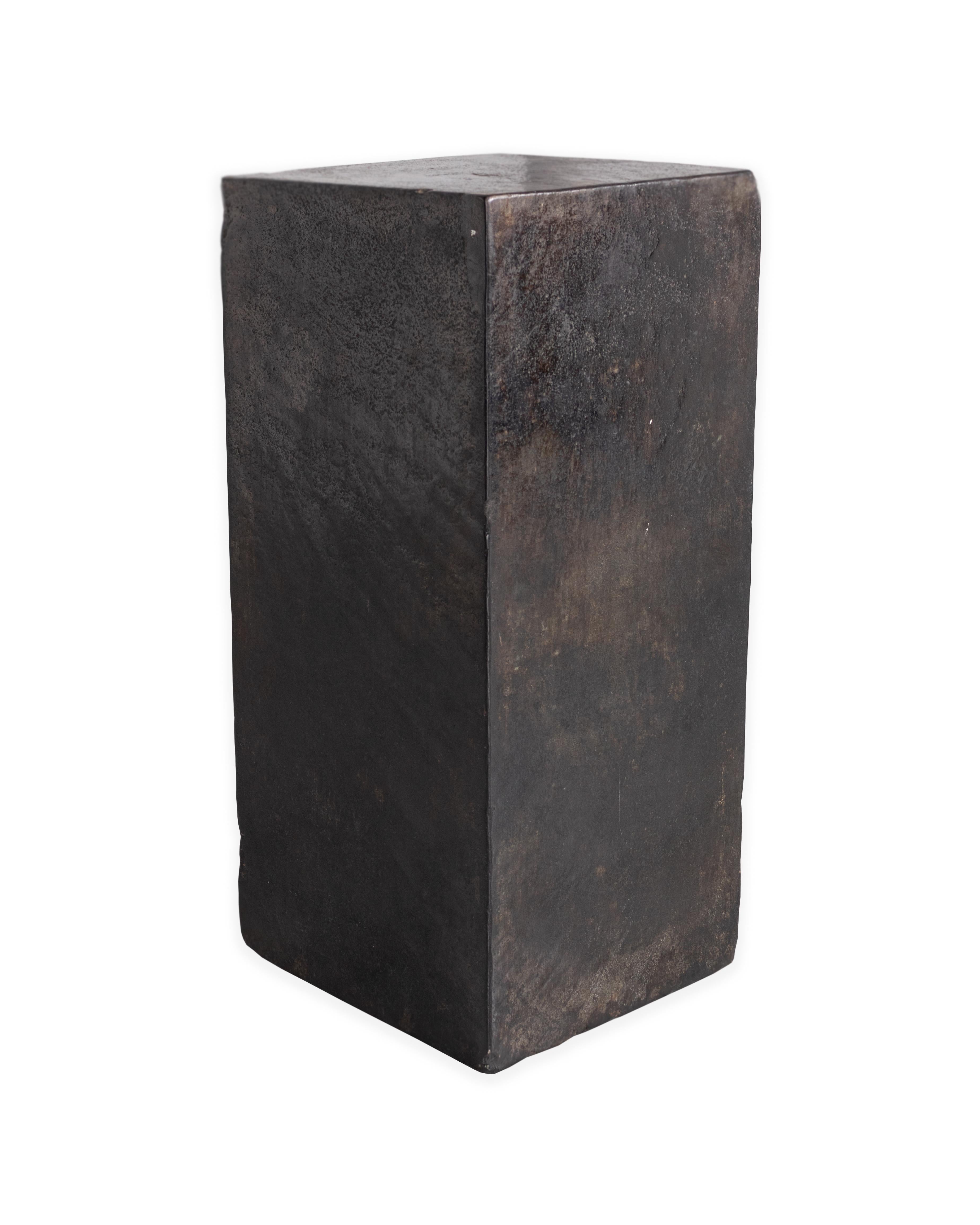Distressed riverstone iron wood side table. 
In my organic, contemporary, vintage and mid-century modern aesthetic.

Piece from the Le Monde collection. Exclusive to Brendan Bass.
 