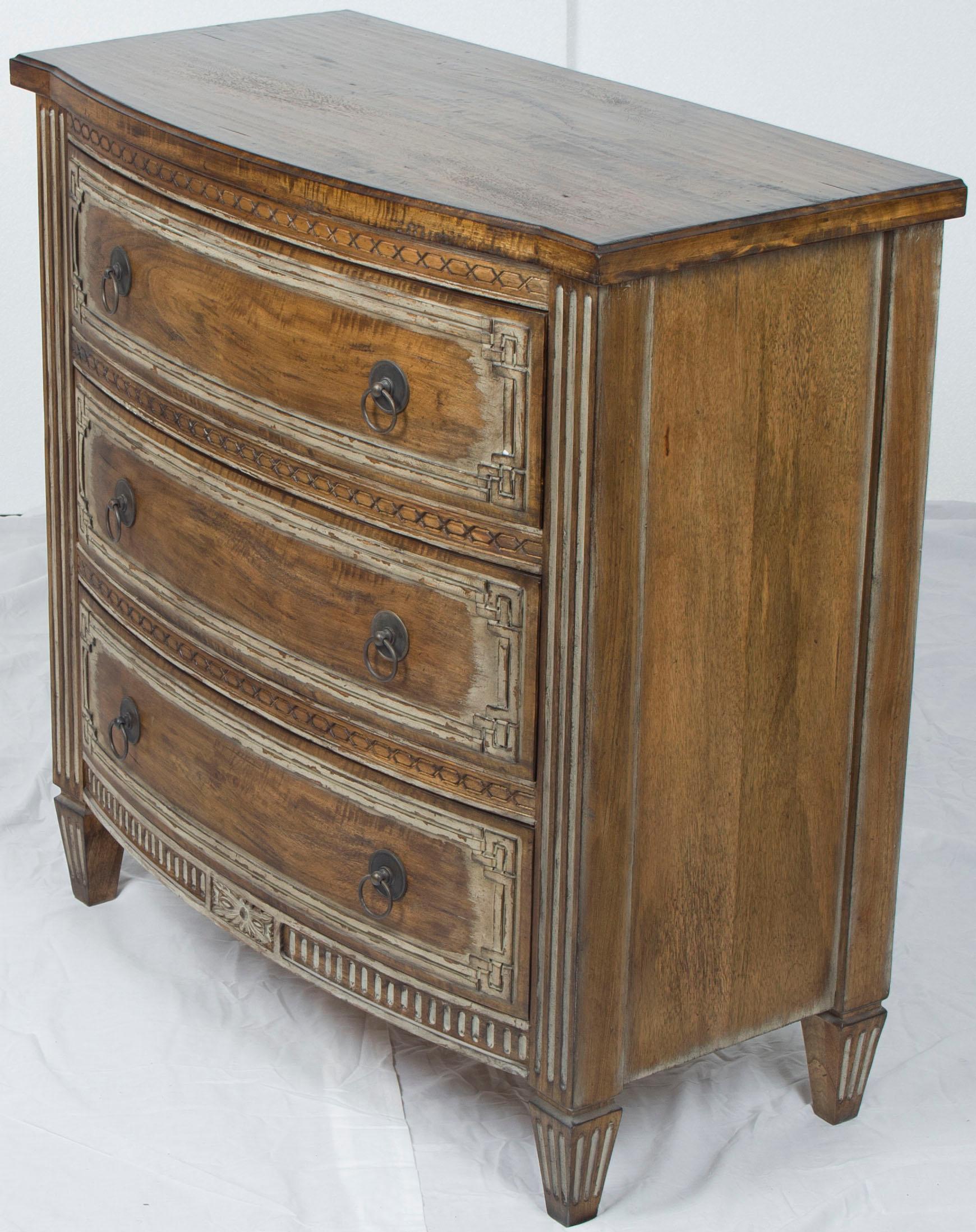 Hardwood Distressed Rustic Three-Drawer Chest of Drawers Dresser For Sale